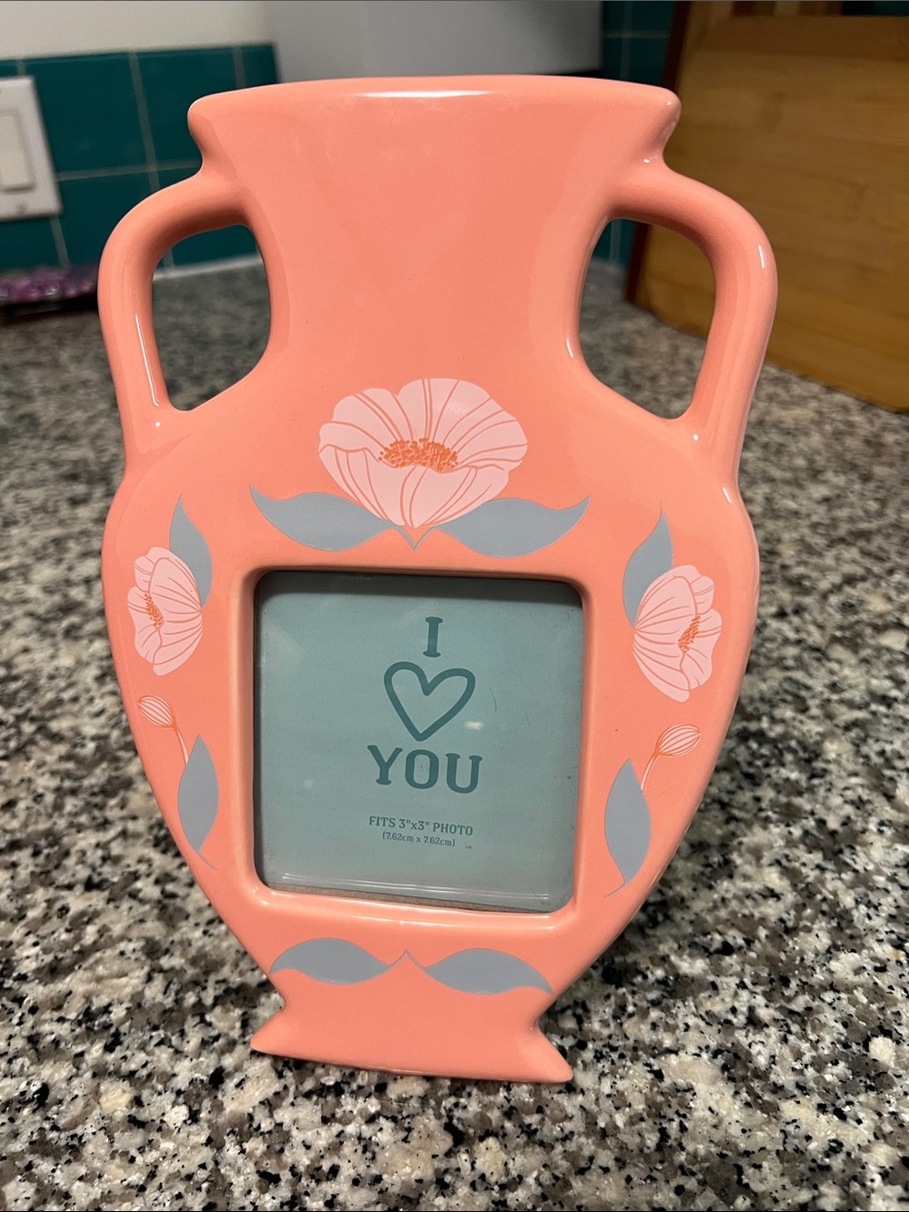 Paper Source Ceramic Amphora Vase Picture Frame - Coral Pink & Floral